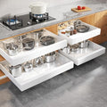 4 Pack Expandable Width (15.15"-26.3") Pull Out Cabinet Organizer 21" Deep with Raising Pad for Framed Cabinets, Upgrade 3 Slide Rails Slide Out Drawers, Roll Out Shelves Adhesive, White