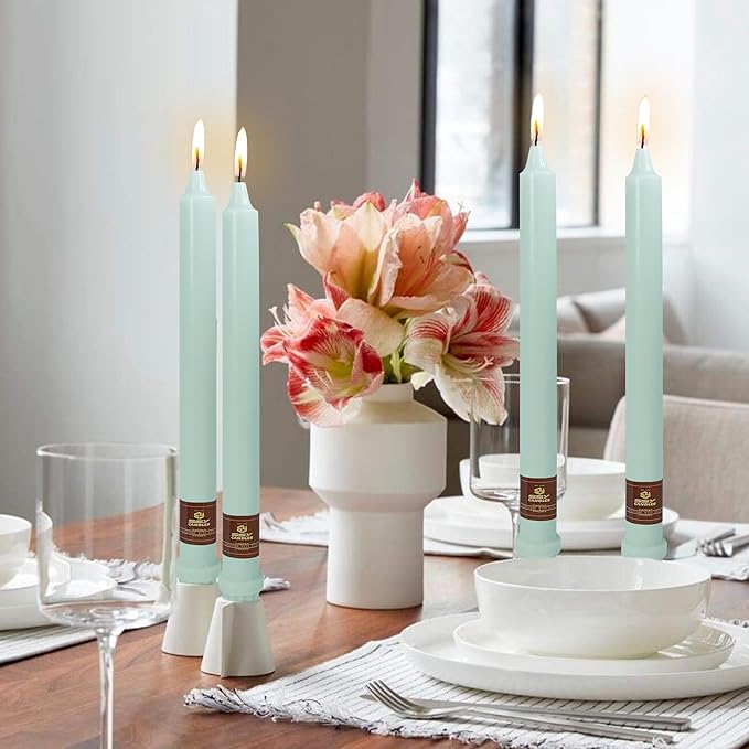 Grey Blue Candlesticks 10 Inch Handmade Dripless Taper Candles Unscented Colored Candle Set, Pack of 4 - Up to 8 Hours Burn