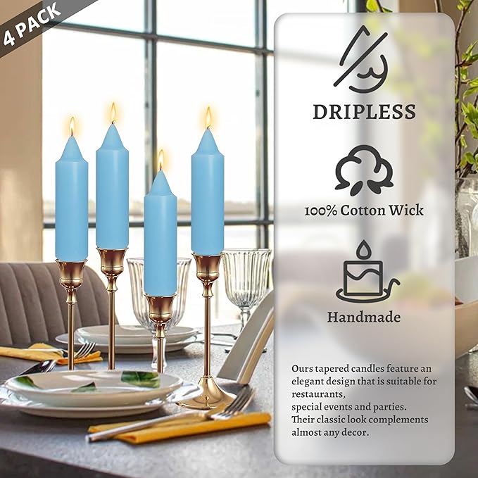 Handmade Unscented Twisted Blue Taper Candles Long Burning Smooth Flame Smokeless Elegant Candlesticks 5 Inch for Home Décor Weddings