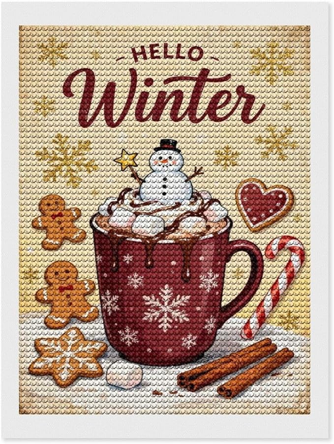 Diamond Painting Kits for Adults - Hello Winter Ice Cream & Gingerbread Snowflakes & Candles Painting DIY 5D Full Drill Diamond Dots Paintings with Diamonds Gem Art And Crafts Home Decor 12"x16"