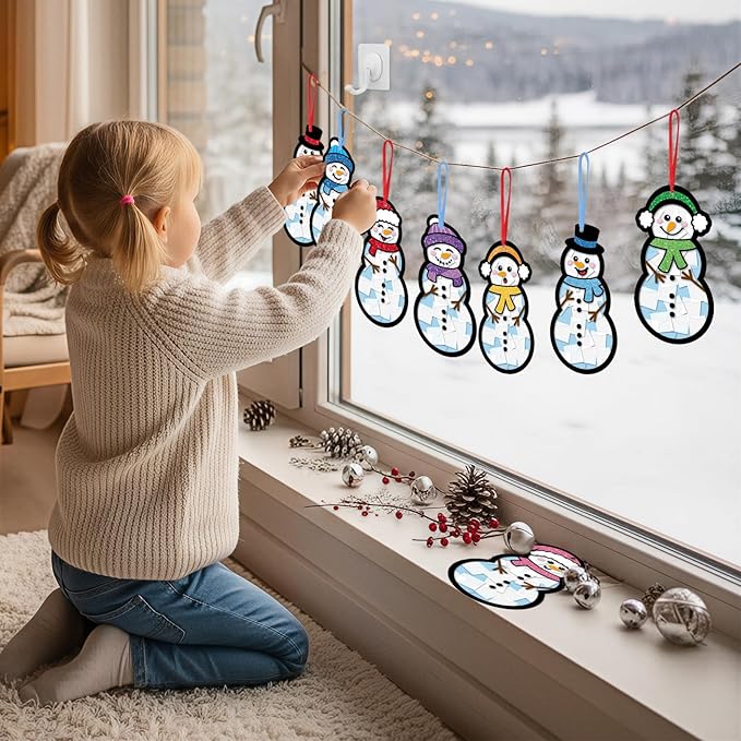Tinlade 32 Set Winter Snowman Suncatchers Crafts Kit Christmas DIY Window Tissue Paper Hanging Ornaments Make Your Own Stained Glass Sun Catcher Xmas Winter Holiday School Home Classroom Activities