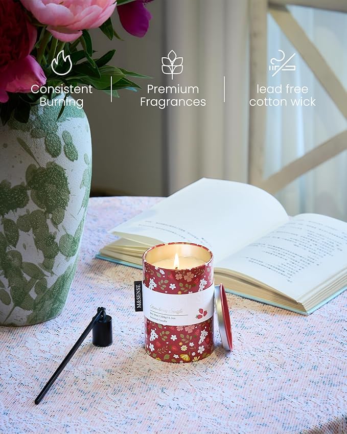 M&SENSE Spring Candle 11.3 oz,Strawberry Souffle Scented Candle,Non-Toxin Soy Wax for Home Scented, Floral Candles Gift for Women, Up to 70 Hours Burning Long-Lasting Fragrance