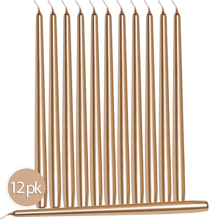 Hyoola 12 Pack Tall Metallic Taper Candles - 10 Inch Copper Metallic, Dripless, Unscented Dinner Candle - Paraffin Wax with Cotton Wicks