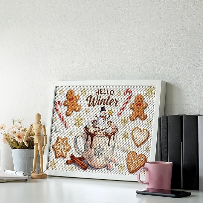 Diamond Painting Kits for Adults - Hello Winter Ice Cream & Gingerbread Snowflakes & Candles Painting DIY 5D Full Drill Diamond Dots Paintings with Diamonds Gem Art And Crafts Home Decor 12"x16"