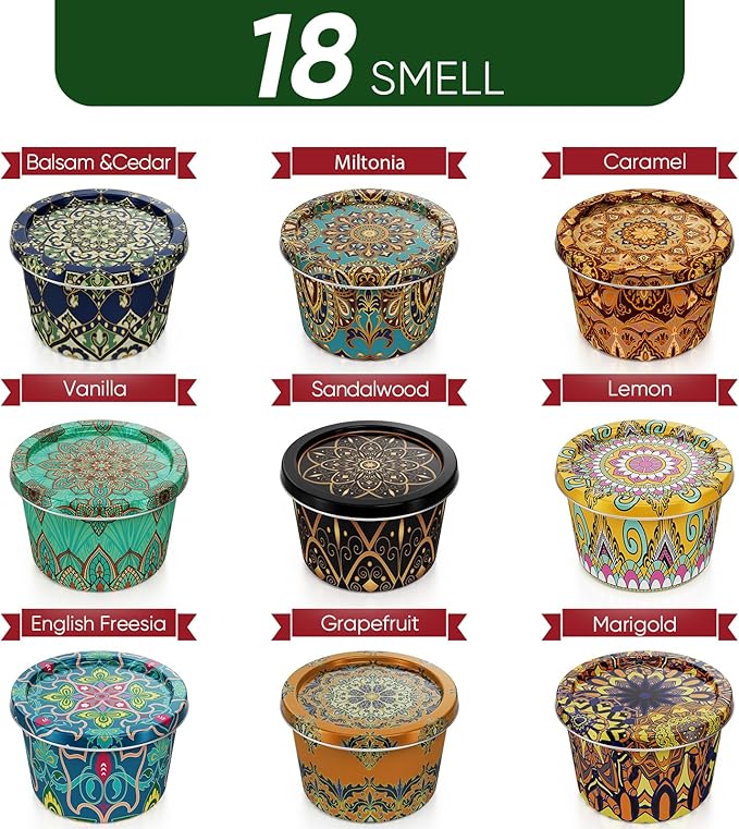 18-Pack Aromatherapy Candle Set - Travel-Size Scented Candles 2.5oz Each | 10+ Hour Relaxing Long-Lasting Burn | Fragrant Soy Candles for Home, Gifts, Meditation & Christmas (18scent)