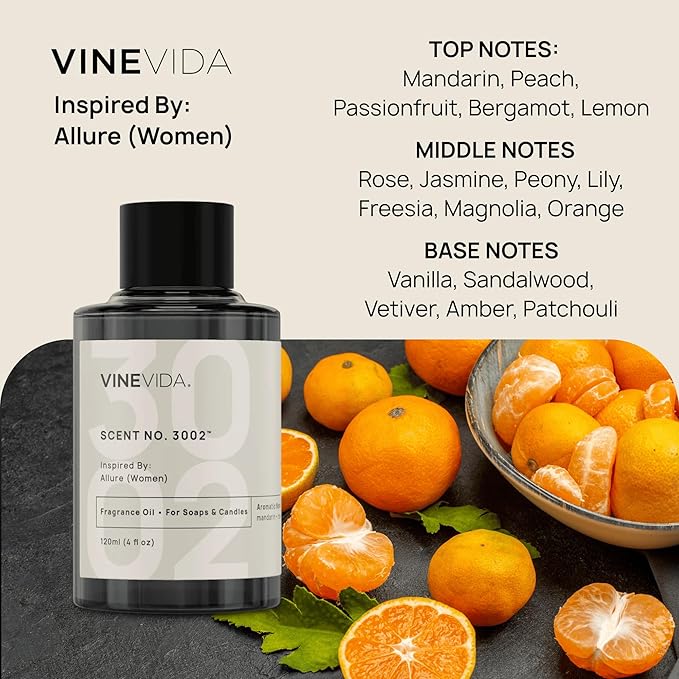 VINEVIDA Scent NO. 3002 Fragrance Oil - 120mL (4oz) - Inspired by: Allure (Women); Candle Fragrance Oil for Soy Candles - Soap Making Scents