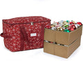 Covermates Keepsakes Adjustable Ornament Storage Bag – Heavy-Duty Polyester, Padded Dividers & FlexGrid Trays – Protective Holiday Ornament Organizer with Handles & Label Window, Red Snowflake