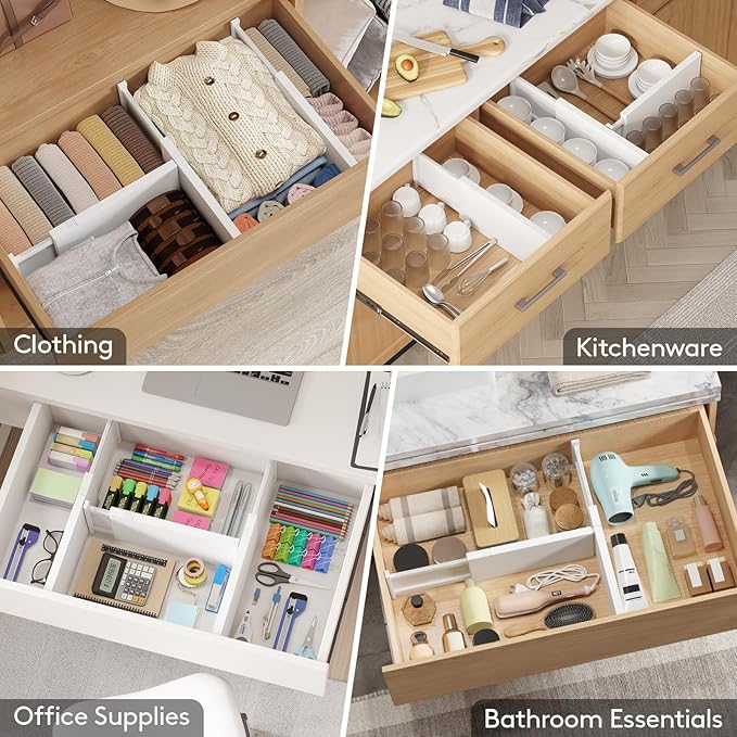 Lifewit 9 Pack 6" High Drawer Dividers 34-56cm/13.5-22" Adjustable Drawer Organizer for Clothes/Utensils, Expandable Drawer Separator in Dresser/Kitchen/Bedroom/Office Organization & Storage White