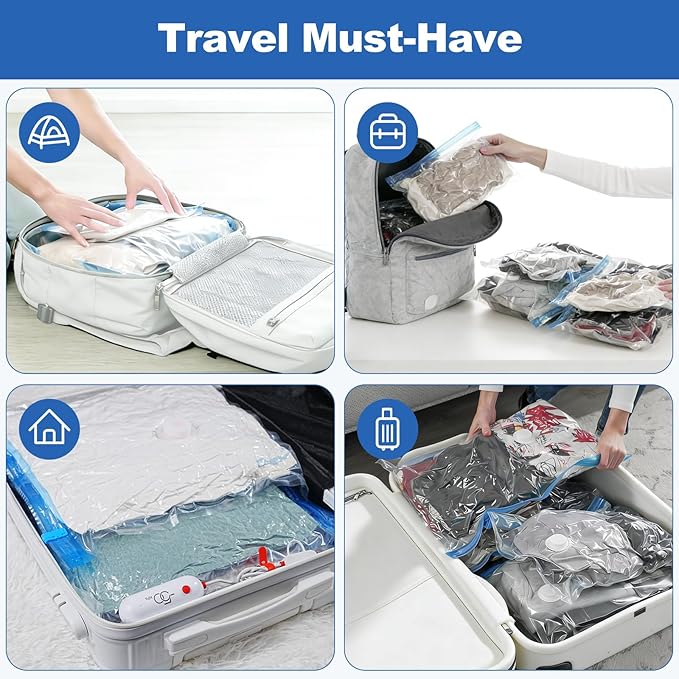 VMstr Vacuum Seal Bags for Clothing Travel, Vacuum Storage Bags with USB Electric Pump, Compression Space Saver for Luggage Suitcase 6 Combo Bags + USB Pump