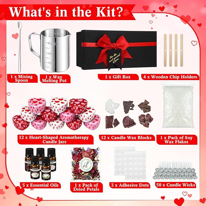 VioraWhite Mother's Day Making Candle Kit Gift Set DIY Soy Wax Candle Kit Mother's Candles Making Supplies for with Essential Oils & Dried Flower for Mothers Day Adults Beginners Romantic Gift