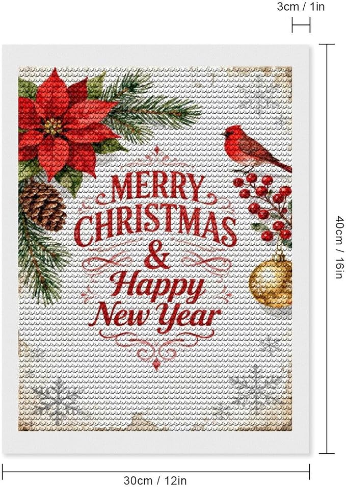 AIVKIEJK Diamond Painting Kits for Adults - Merry Christmas & Happy New Year Painting DIY 5D Full Drill Diamond Dots Paintings with Diamonds Gem Art and Crafts Home Decor 12"x16"