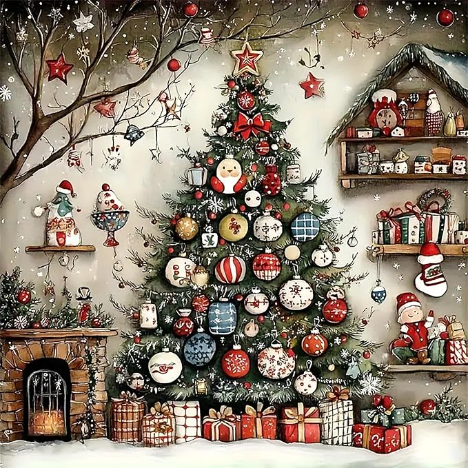 CZYWJMEI Christmas 5D Diamond Painting Kits for Adults Beginners,DIY Christmas Tree Diamond Art Kits,Full Round Drill Diamond Dot Gem Art Kits,Home Wall Decor 13.7x13.7Inch