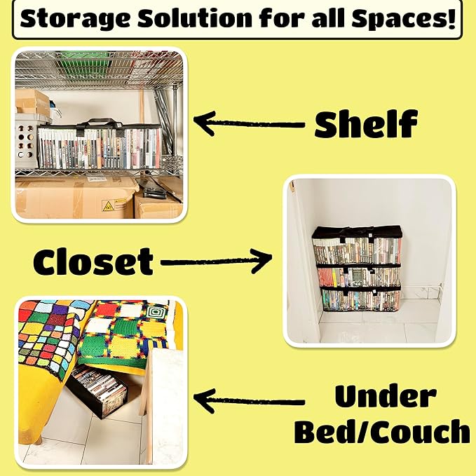 Made Easy Kit Clear View Media Storage Bag for DVDs, VHS & Video Game Cases- Protect Your Collection & Preserve The Quality of Your Cases - Stackable, Space-Saving, Fits 40 (Black DVD, 4-Pack)