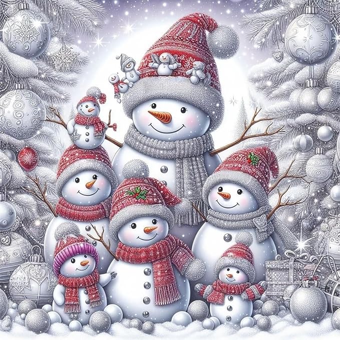 CZYWJMEI Christmas 5D Diamond Painting Kits for Adults Beginners,DIY Winter Family Snowman Diamond Art Kits,Full Round Drill Diamond Dot Gem Art Kits,Home Wall Decor 13.7x13.7nch