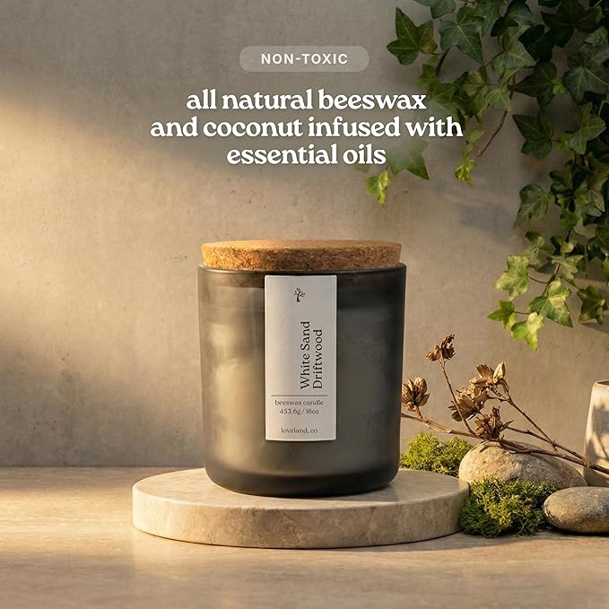 Aspen & Oak Luxury Beeswax Candle, 16oz | Long Burning Pure Beeswax Candles, Non Toxic, Natural, Clean, Essential Oil Scented Organic Candles, Home Decor & Gifts (White Sand Driftwood)
