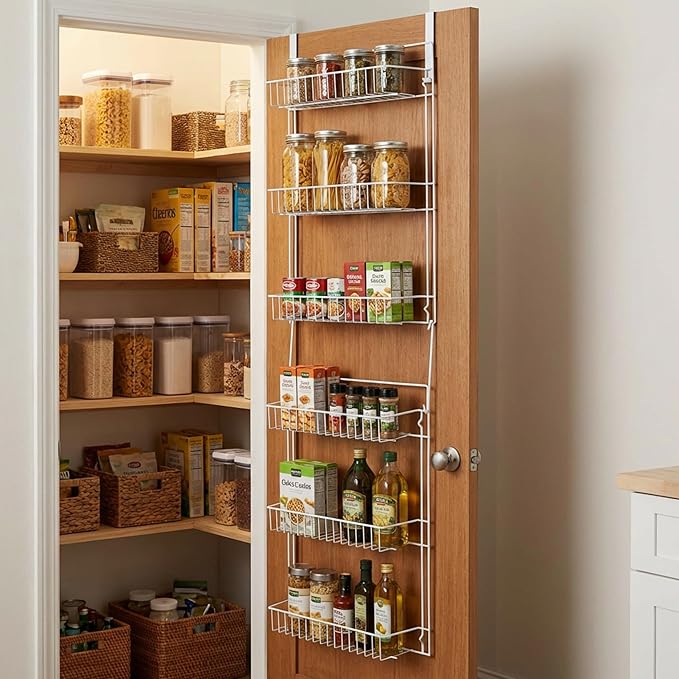 Over the Door Organizer - 6-Tier Adjustable Pantry Shelves and Rack for Kitchen Organization - Organization and Storage by Lavish Home (White)