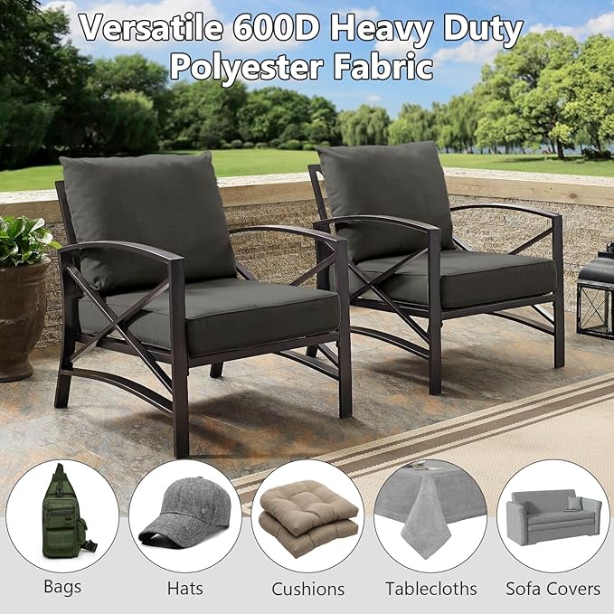 Waterproof Canvas Fabric by The Yard, 58inch 600D Upholstery Fabric Polyester Material Outdoor Water Resistant Material for Sewing Chair Patio Cushion Bag Sofa Seat Repair, 2 Yard Dark Gray