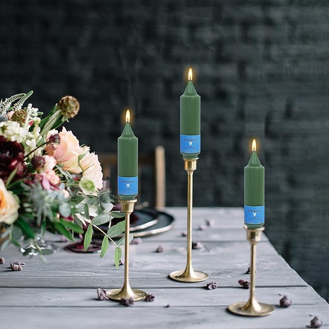 Handmade Unscented Taper Candles Long Lasting Twisted Dark Green Taper Candlesticks 5 Inch Flameless Smokeless Design Elegant for Home Decor Weddings Festive Seasons