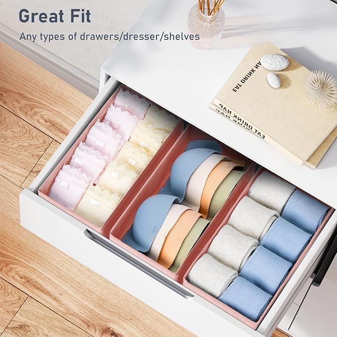DIMJ Drawer Organizer Clothes - Underwear Organizer Small Sock Organizer Closet Organizers and Storage Box Dresser Drawer Dividers for Baby Clothes,Bra,Socks, Belt, Tie, Set of 12, Pink