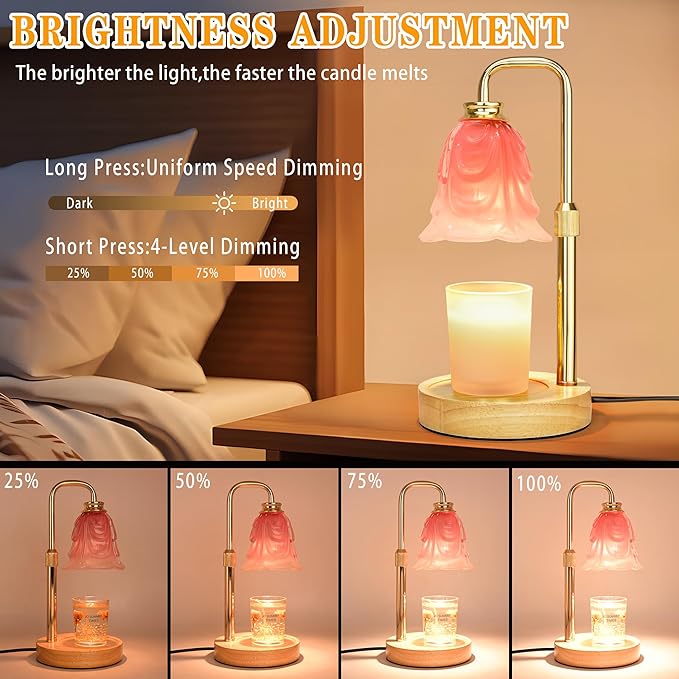 XJZJY Candle Warmer Lamp with Timer Dimmer, Adjustable Height Pink Tulip Candle Wax Warmer, Christmas Birthday Gift for Mom Women, House Warming Gifts for New Home Bedroom Decor,Milky Pink