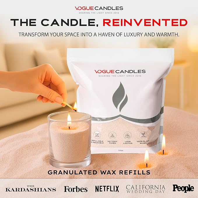 Vogue Candles Nude Pearled Candle Sand Wax (5 LB) – Mother’s Day Candle Kit with 50 Cotton Wicks for DIY Home Lighting – Plant-Based & Reusable Wax Granules Refill for Clean Burning & Custom Vessels
