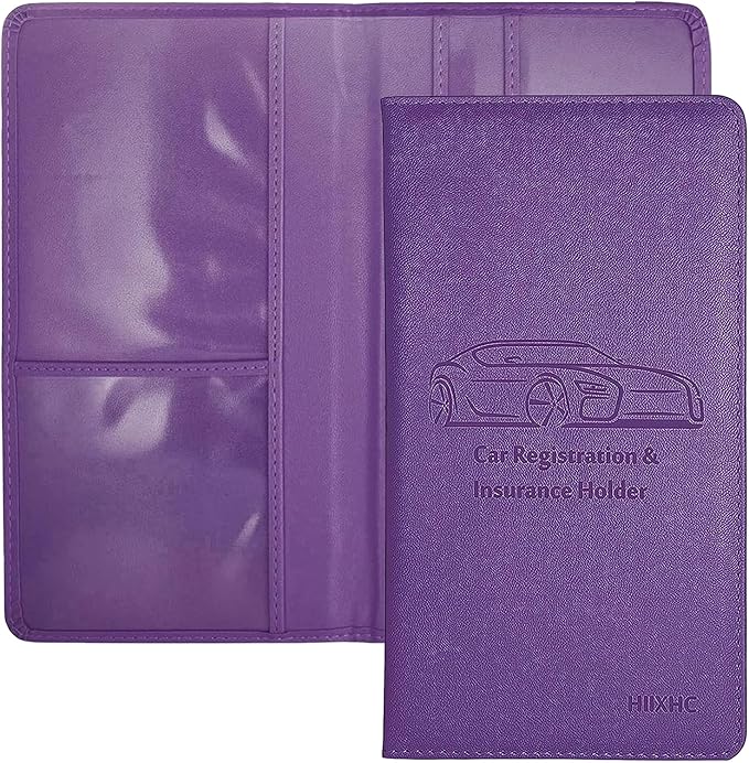 Car Registration and Insurance Card Holder - Leather Vehicle Glove Box Automobile Documents Paperwork Wallet Case Organizer for ID, Driver's License, Key Contact Information Cards - Men&Women