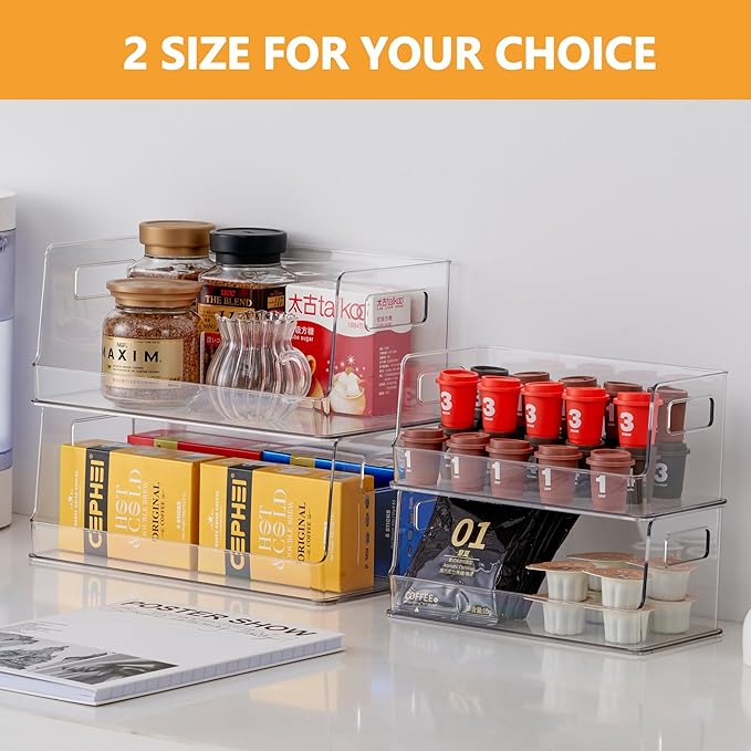 vacane 13" Wide Stackable Storage Bins Open Front, Towel Storage Shelf Snack Organizer Basket for Household Cabinets, Pantry, Kitchen, Bathroom, 2 Pack