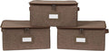 Covermates Keepsakes Zip-Top Storage Box Set, 3 Pack Heavy Duty Polyester Organizer Bins, Stackable Design, ID Window, Reinforced Handles, Closet Home Storage, Brown Heather