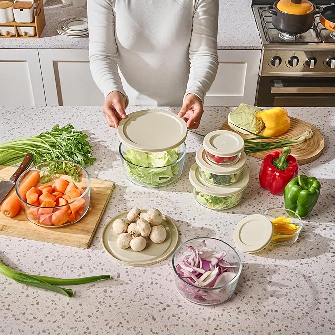 DURA LIVING 12-Piece Glass Food Storage Containers Set (6 Containers + 6 BPA-Free Lids) | 4-Cup, Leakproof | Microwave, Freezer, Oven & Dishwasher Safe | Ideal for Meal Prep & Pantry Organization