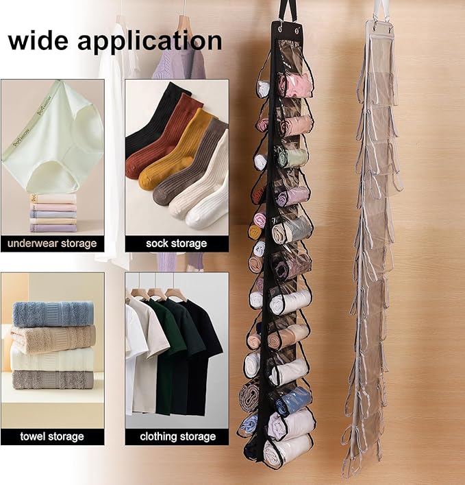 Legging Organizer for Closet Hanging 20 Pockets, Clear Hanging Legging Organizer Closet, Oxford Cloth Legging Storage for Wardrobe Behind Door (2Pack*Gray)