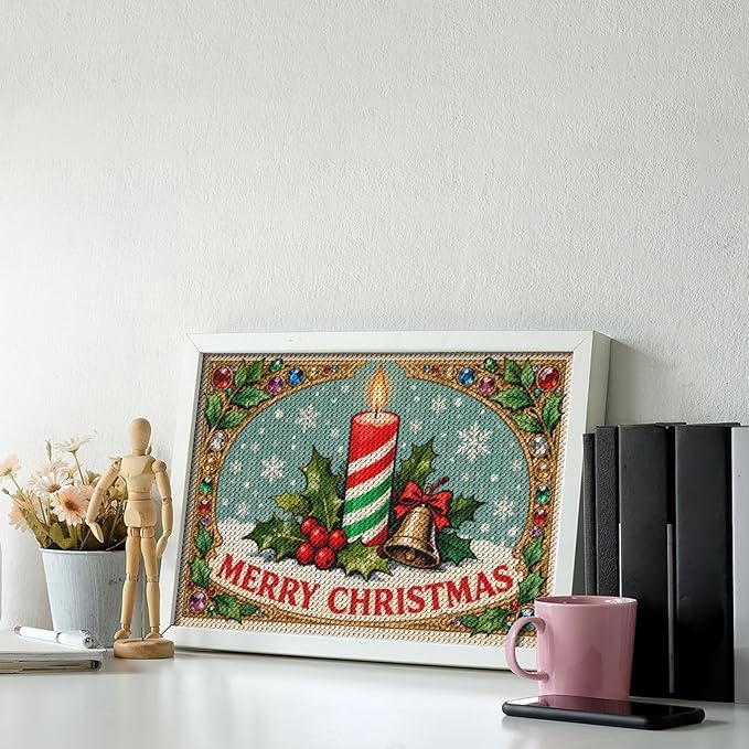 AIVKIEJK Diamond Painting Kits for Adults - Merry Christmas Candle & Holly Accents Painting DIY 5D Full Drill Diamond Dots Paintings with Diamonds Gem Art and Crafts Home Decor 8"x12"
