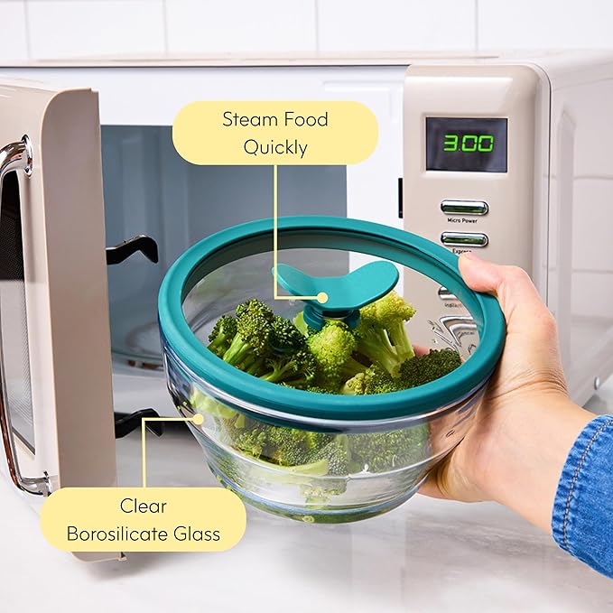 Anyday 4-Piece Large Glass Food Storage with Glass Lids | Plastic-Free Meal Prep & Microwave Cookware | Stackable Airtight Storage Container with Vented Lid for Microwave-Safe Reheating