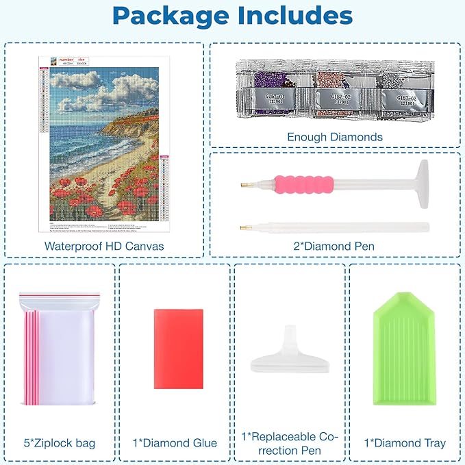 Genius maker Beach Diamond Painting Kits for Adults, Landscapes 5D Diamond Art Kits for Beginners DIY Full Drill Diamonds Painting Pictures, Diamond Gem Art Painting Crafts Home Wall Decor 12x16inch