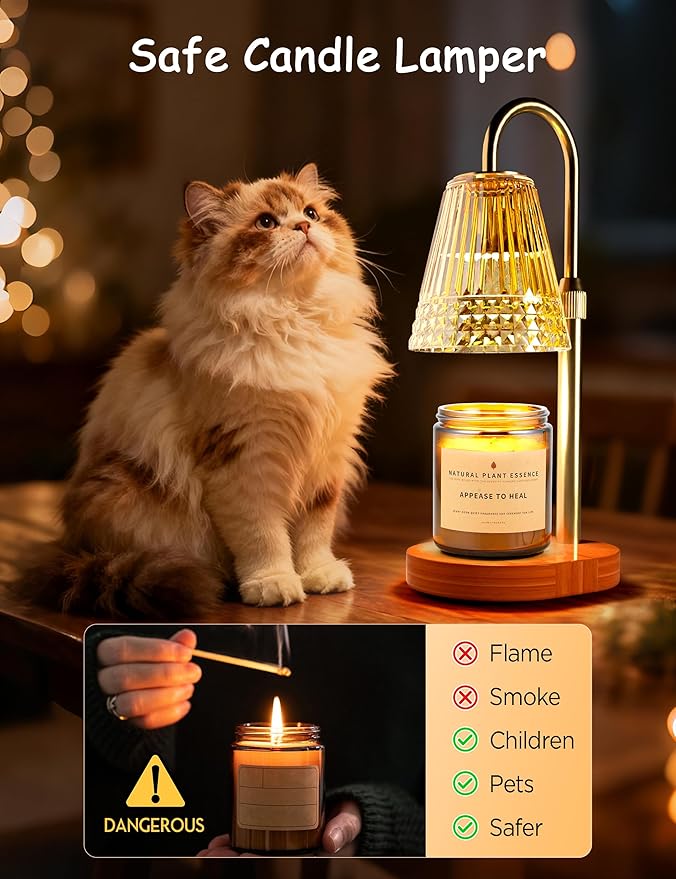 Candle Warmer Lamp with Timer and Dimmer, Adjustable Height Jar Candle Wax Warmer, Flameless Halogen Heat, 2 Replacement Bulbs, Gifts for Women Mom, Living Room Bedroom Decor