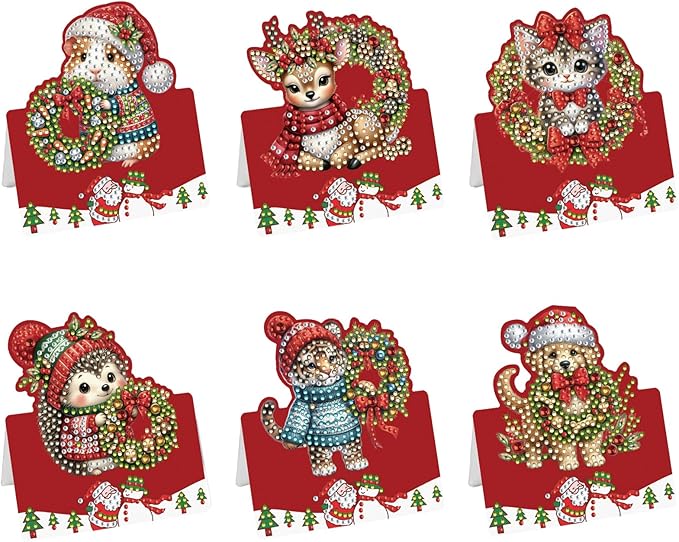 6 Packs Christmas Animal DIY Painting Greeting Cards for Adults Gifts
