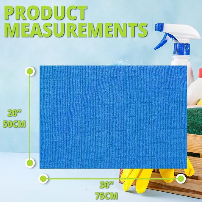 HELOMOR 12 Extra Large Microfiber Cleaning Cloths, 30"x18" Floor Towels for Squeegee Mop, Reusable Multi-Purpose Cleaning Rags for House, Kitchen, Car & Windows, Highly Absorbent, Lint-Free
