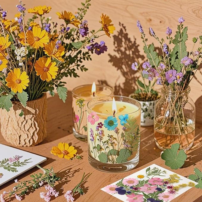 CONVELIFE Dried Flowers for Resin, 103pcs Natural Flowers and Leaves Compressed, Vacuum Packed DIY Pressed Flowers for Epoxy, Jewelry, Candles, Soap, Nail Production