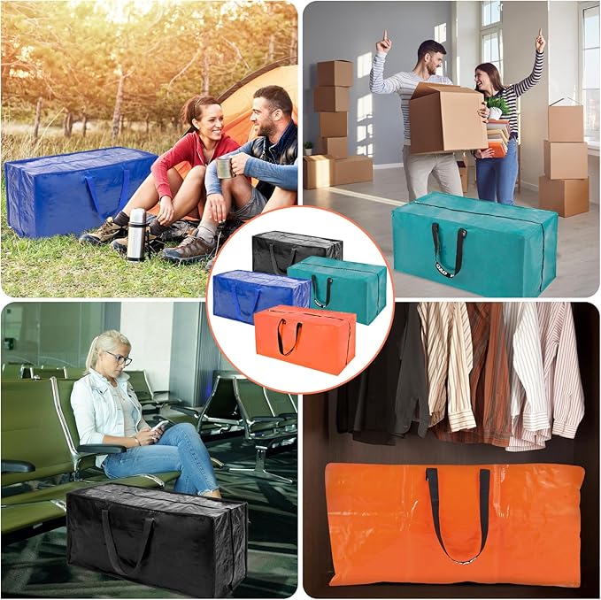 Multi Colors Moving Bags - 8 Pack Extra Large Heavy Duty Storage Bags With Zipper & Reinforce Handles | 29x14x13 Inch Moving Tote Bags Bulk For Clothing, Shoes, Travel