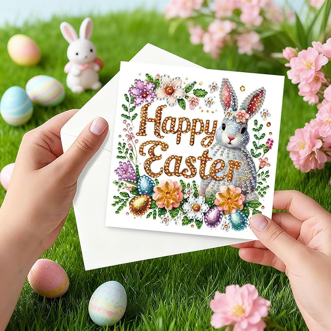 DoxQcs 5D Diamond Art Painting Greeting Cards Kit, DIY Cards for Blessings Congratulations Gifts, Greeting Card Set for Birthday Thanksgiving Day Christmas Halloween-Easter Font