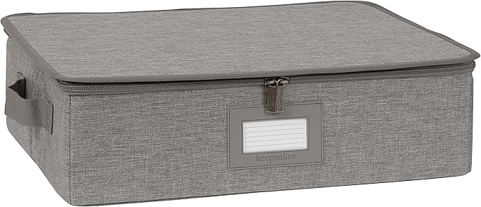 Covermates Keepsakes Zip-Top Storage Box Set, 3 Pack Heavy Duty Polyester Organizer Bins, Stackable Design, ID Window, Reinforced Handles, Closet Home Storage, Grey Heather