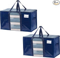 VENO 2 Pack Moving Bags with Clear Window, Heavy Duty Storage Bins with Lid, Around Handles, Tag, Zippers, Extra Large Totes Packing Moving Boxes Supplies for College Dorm Clothes (Blue, 2 Packs)