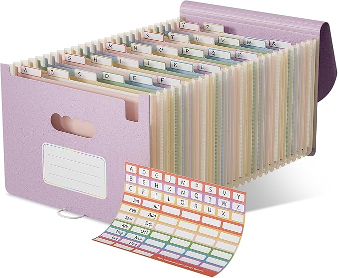 EcoStash Accordion File Organizer, 26 Pockets Wheat Straw Expanding File Folder, Monthly Bill Receipt Organizer, A-Z Tabs, 100% BPA Free, Return to Nature, Healthy Living-Lavender Purple