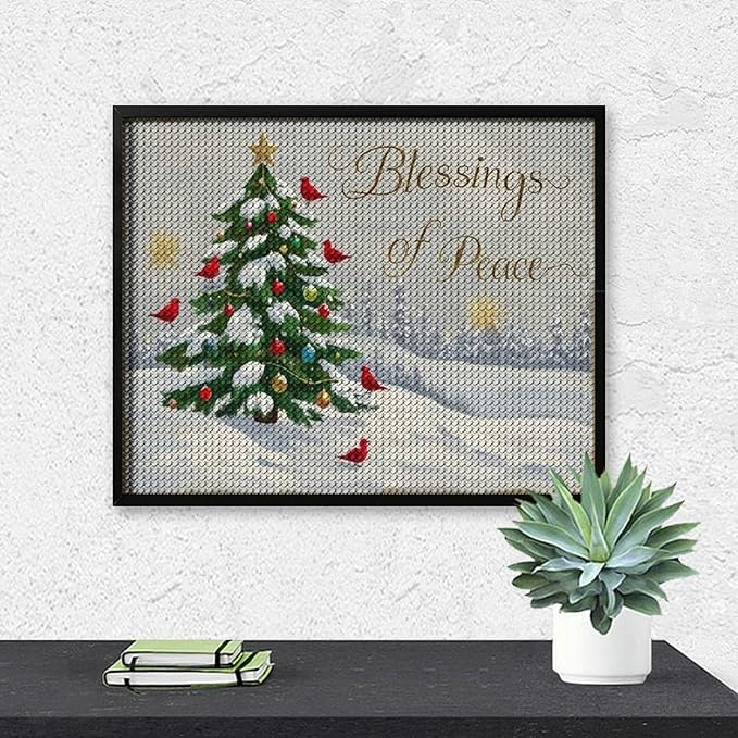 Diamond Painting Kits for Adults - Christmas Snowy Pine & Inspirational Blessings of Peace Painting DIY 5D Full Drill Diamond Dots Paintings with Diamonds Gem Art And Crafts Home Decor 16"x20"
