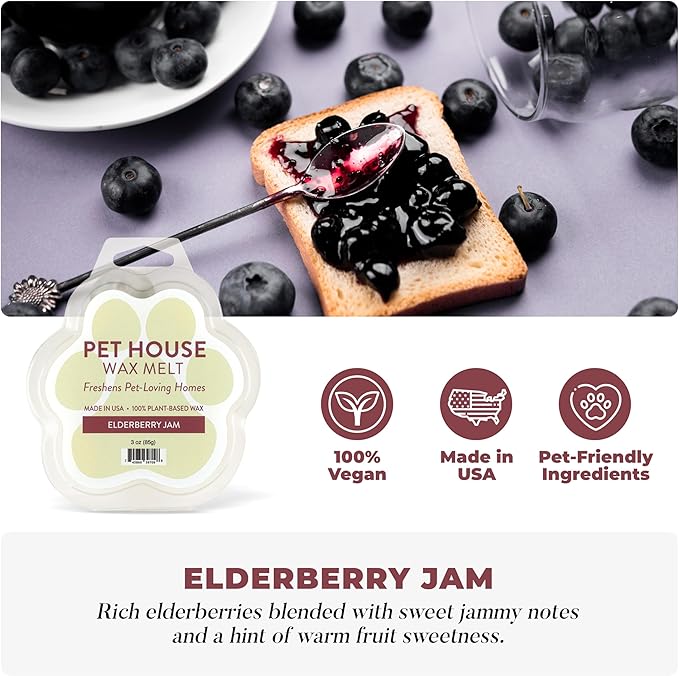 Pet House Elderberry Jam Wax Melts - Long-Lasting Scented Fall Wax Melts for Warmer, Plant Based, Pet Friendly Pack of 2