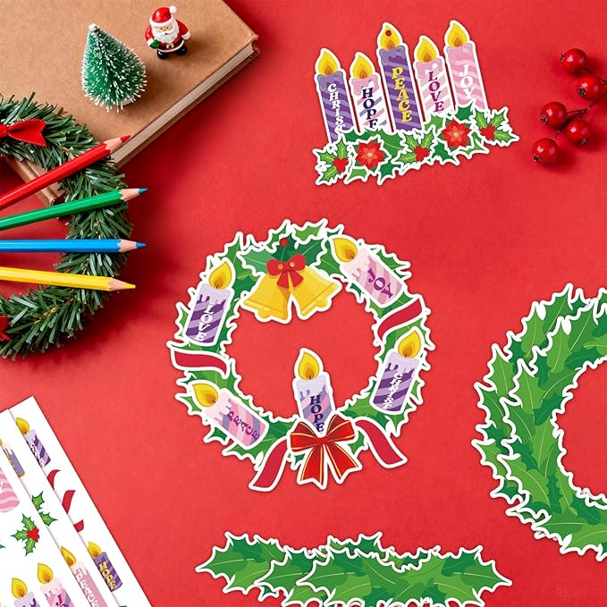 24 Sets Advent Wreath Craft Kit for Kids, DIY Make Your Own Christmas Candle Wreath Craft Activity, Religious Advent Decoration for Home Classroom School Church Family Holiday Crafts