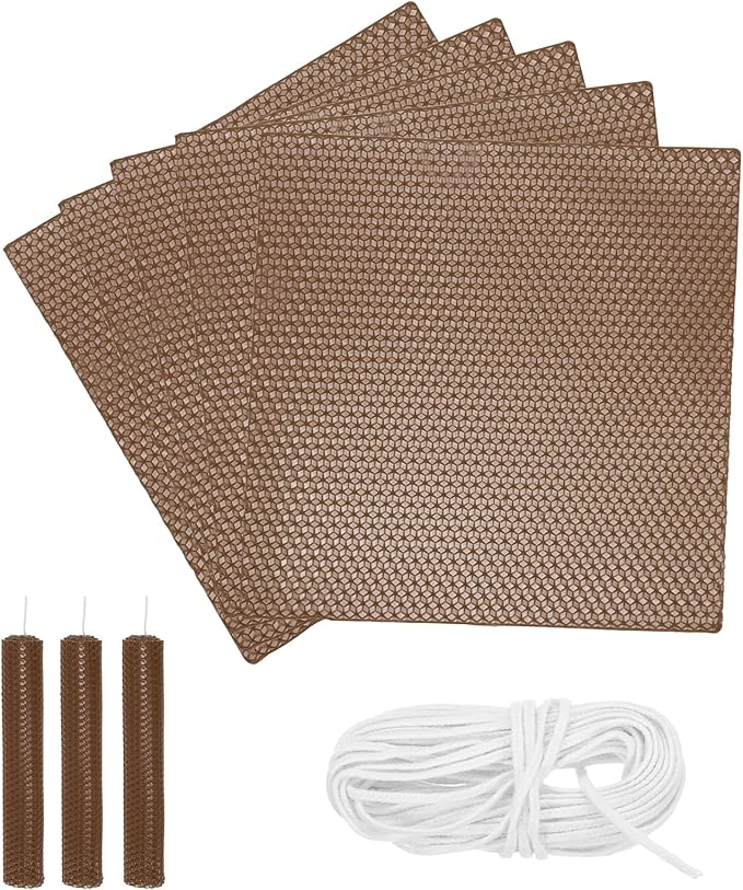 MECCANIXITY Beeswax Candle Making Kit,8x8 Inch 5pcs Brown Beeswax Candle Sheets with 1pcs Cotton Wick for DIY Craft Gift Making