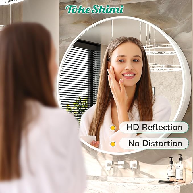 TokeShimi 20 Inch Round White Framed Medicine Cabinet for Bathroom with Vanity Mirror Small Metal Bathroom Mirrored Cabinet for Wall Mounted Only Circle Farmhouse Medicine Cabinet Detachable Shelves