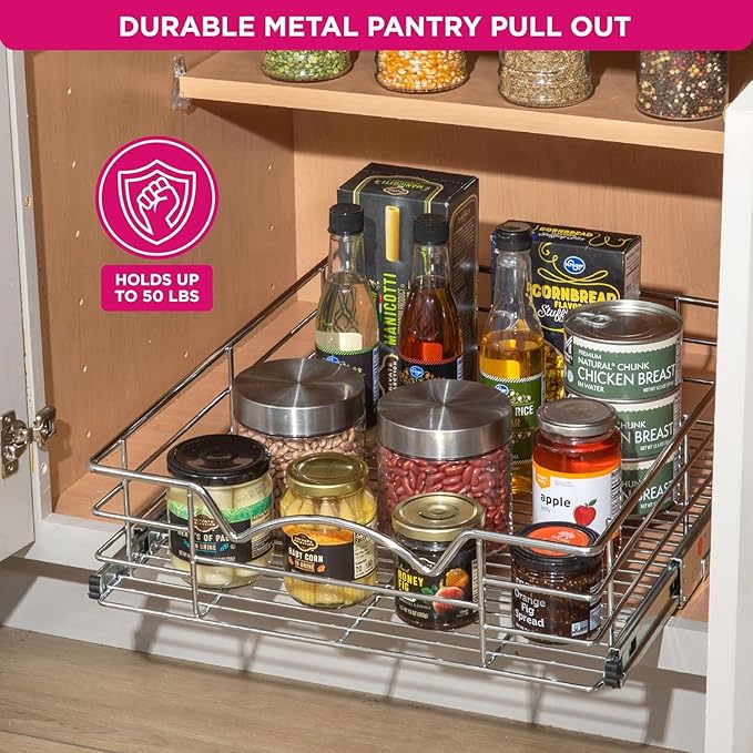 HOLDN’ STORAGE Pull Out Cabinet Organizer, Slide Out Drawer for Kitchen Cabinets & Pantry, Roll Out Shelf for Pots, Pans & Under Sink Storage, Heavy-Duty Full-Extension, 14"W x 21"D x 5"H