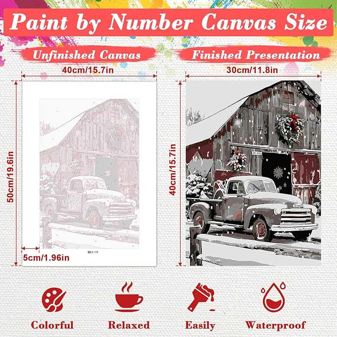 Skyboda Christmas Paint by Numbers Kit for Adults Beginners with Frame, Farmhouse Truck Adult Paint by Number Kits on Canvas, Easy DIY Oil Painting Kits for Home Decor, 8x12in