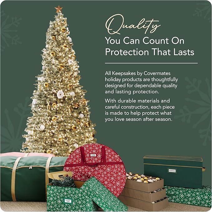 Covermates Keepsakes Adjustable Ornament Storage Bag – Heavy-Duty Polyester, Padded Dividers & FlexGrid Trays – Protective Holiday Ornament Organizer with Handles & Label Window, Green